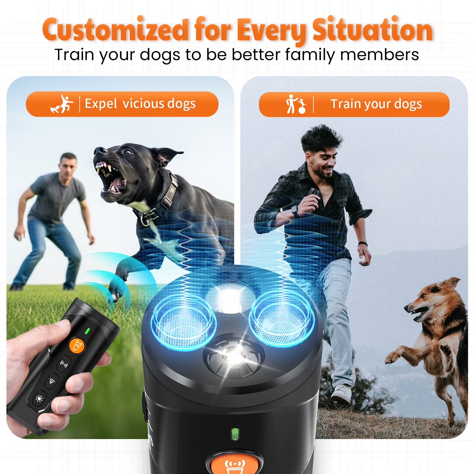 Ultrasonic Bark Control Device - Handheld Dog Deterrent for Behavior Modification, Safe Alternative to Shock Collars