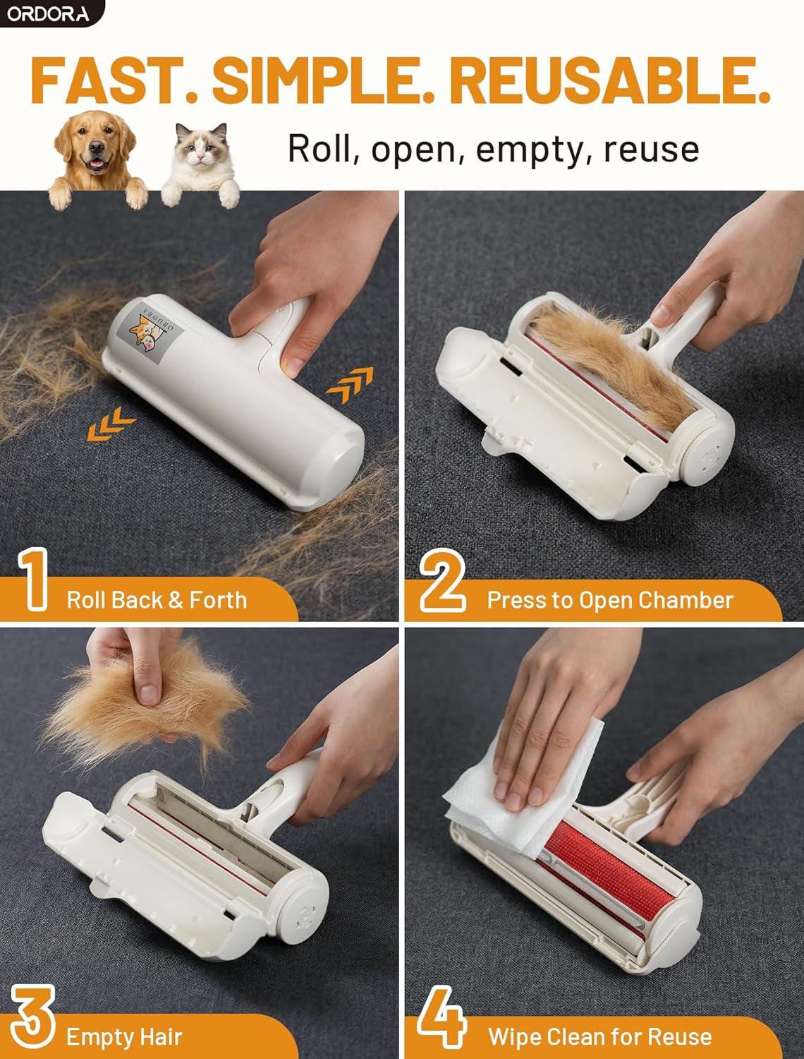 Professional Pet Hair Remover Roller - Eco-Friendly Lint Roller for Dog and Cat Fur