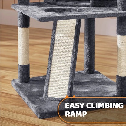 Large 69-Inch Cat Tree Tower with Condominiums and Scratching Board in Dark Gray