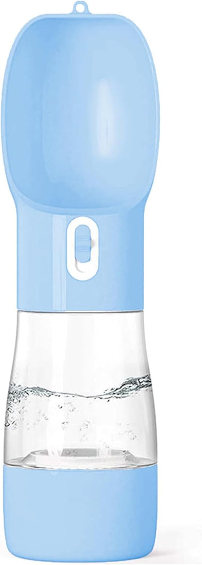 Portable Dog Water Bottle with Food Storage - Dishwasher Safe - Blue