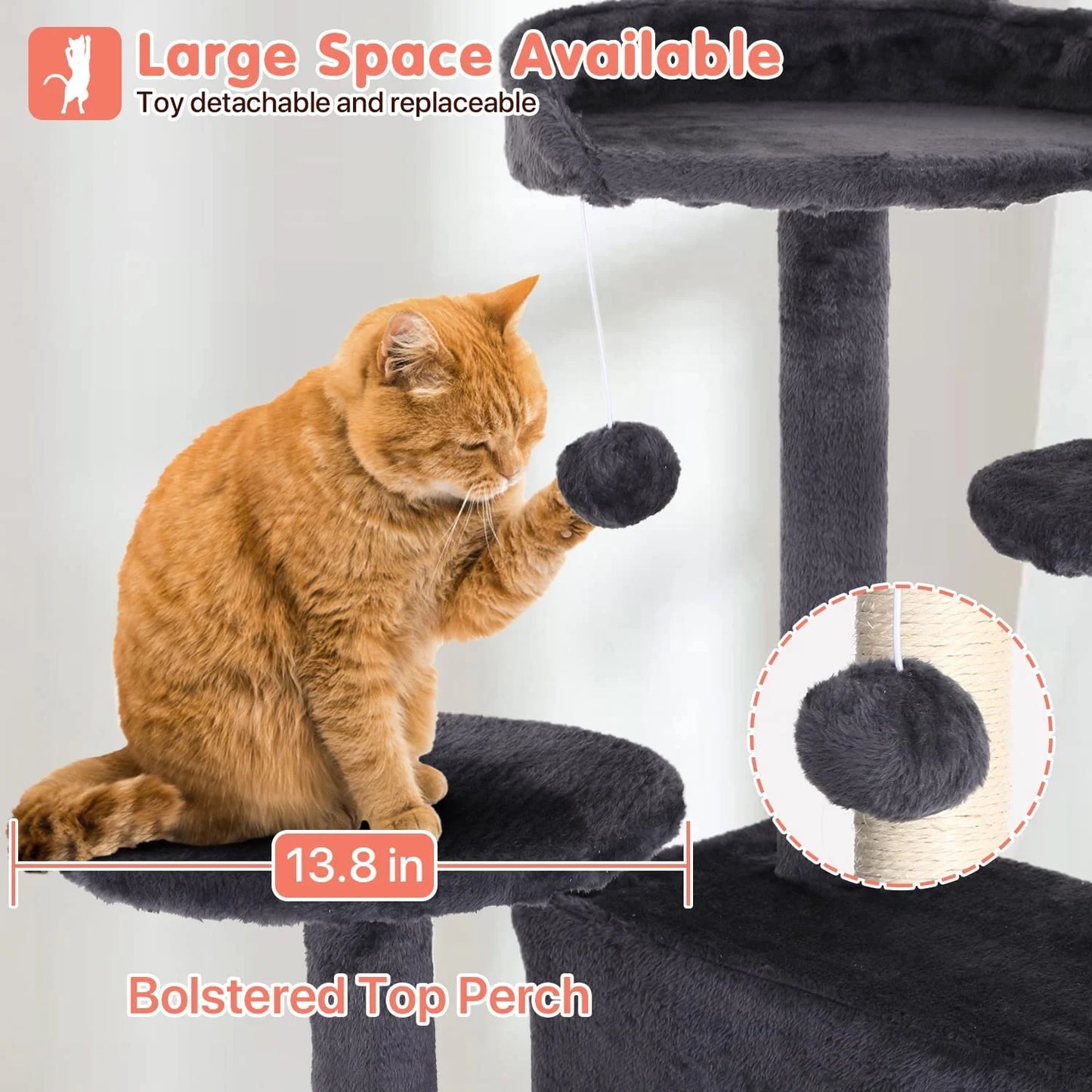 54-Inch Double Condo Cat Tree Tower with Scratching Post and Perch for Indoor Use, Light Gray