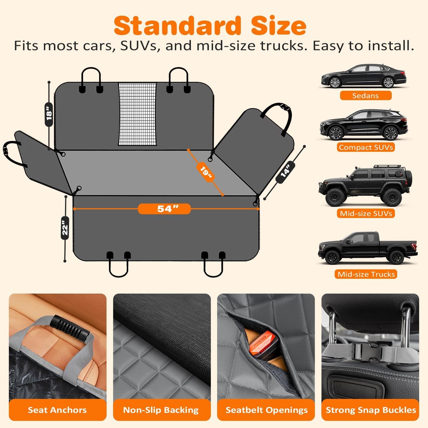 4-in-1 Waterproof Dog Car Seat Cover for Back Seat - Hammock Style