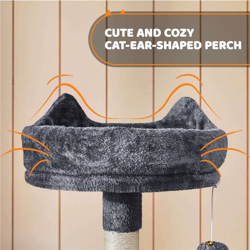 Large 69-Inch Cat Tree Tower with Condominiums and Scratching Board in Dark Gray