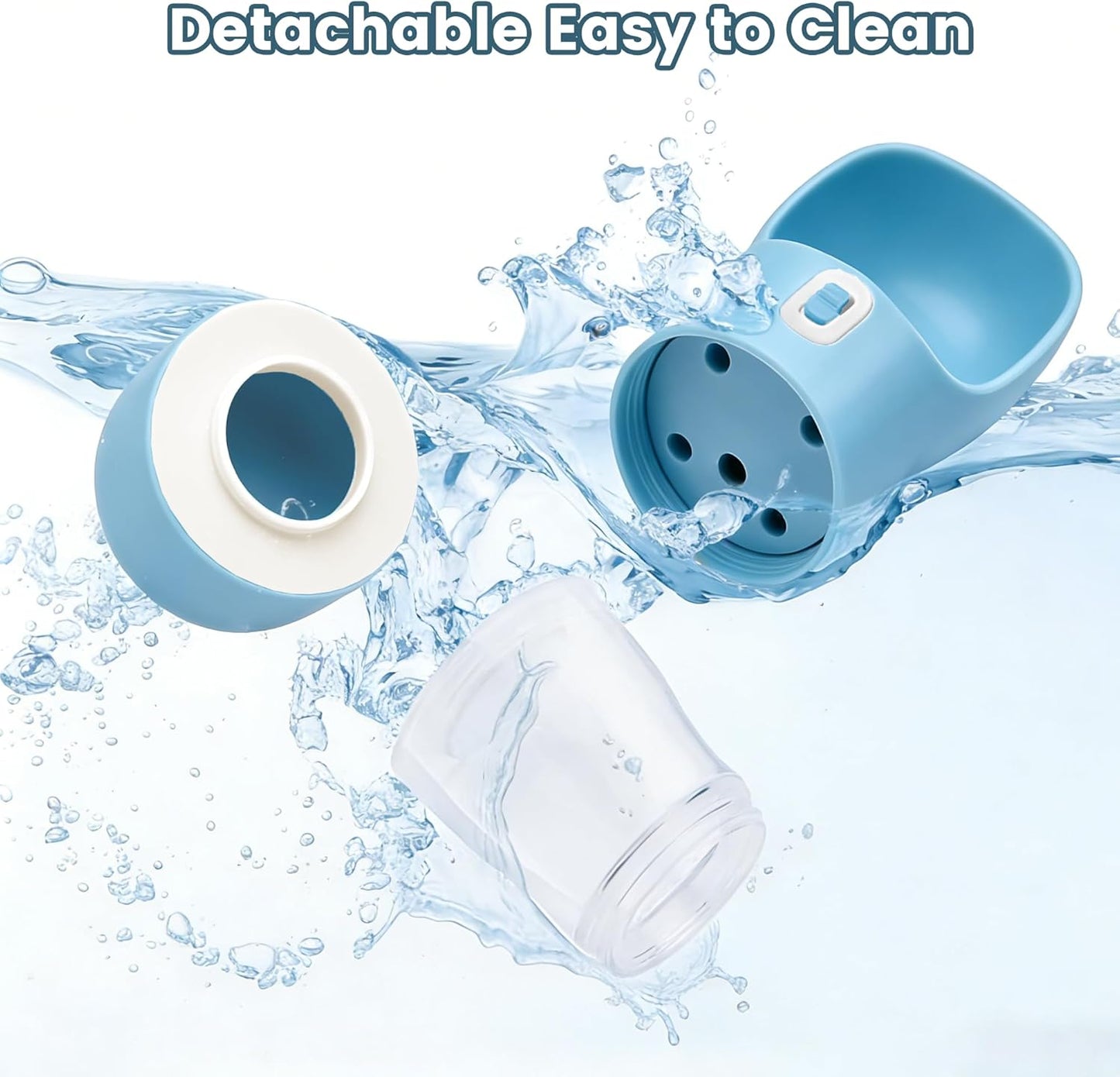 Portable Dog Water Bottle with Food Storage - Dishwasher Safe - Blue
