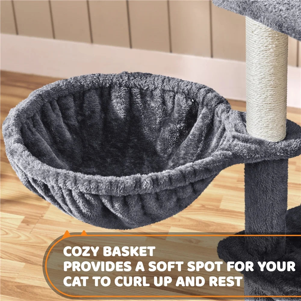Large 69-Inch Cat Tree Tower with Condominiums and Scratching Board in Dark Gray