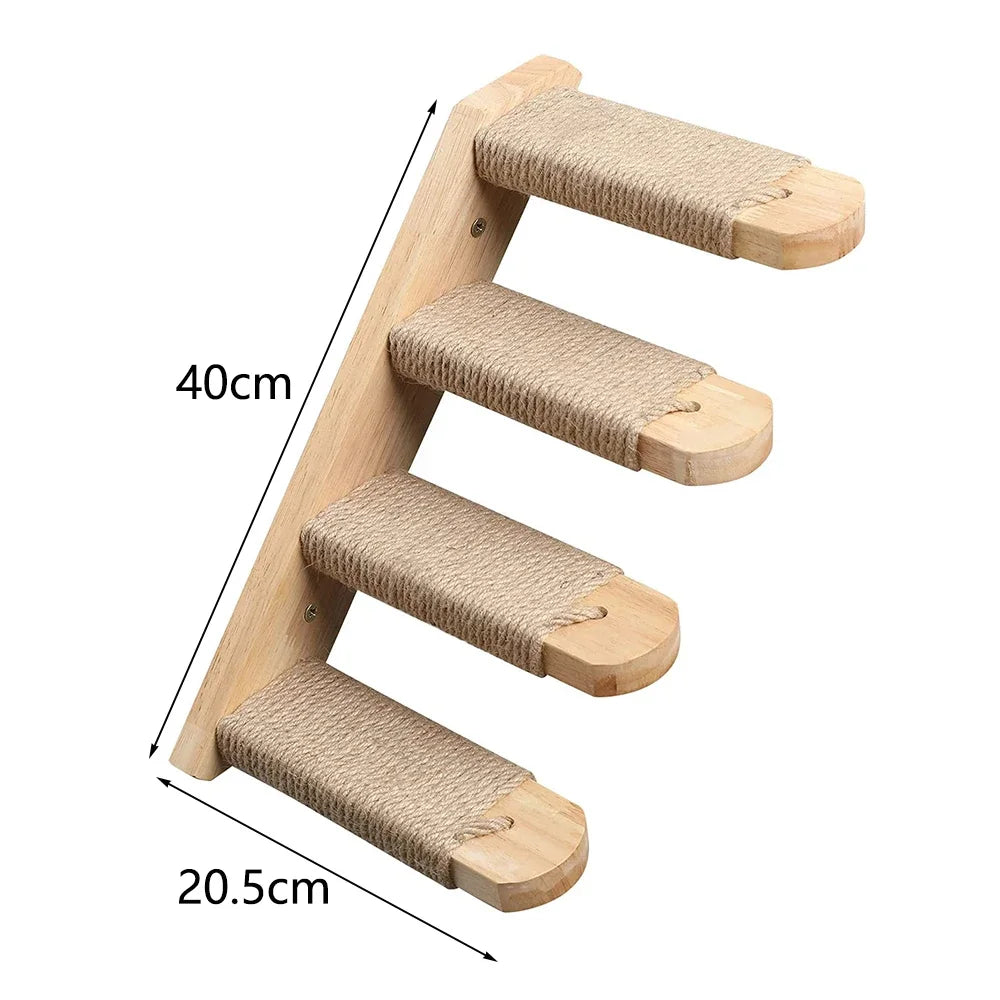 Cat Wall Climbing Shelf with Ladder, Scratching Post, and Hiding House - Pet Furniture Tree Tower Accessories
