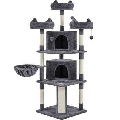 Large 69-Inch Cat Tree Tower with Condominiums and Scratching Board in Dark Gray