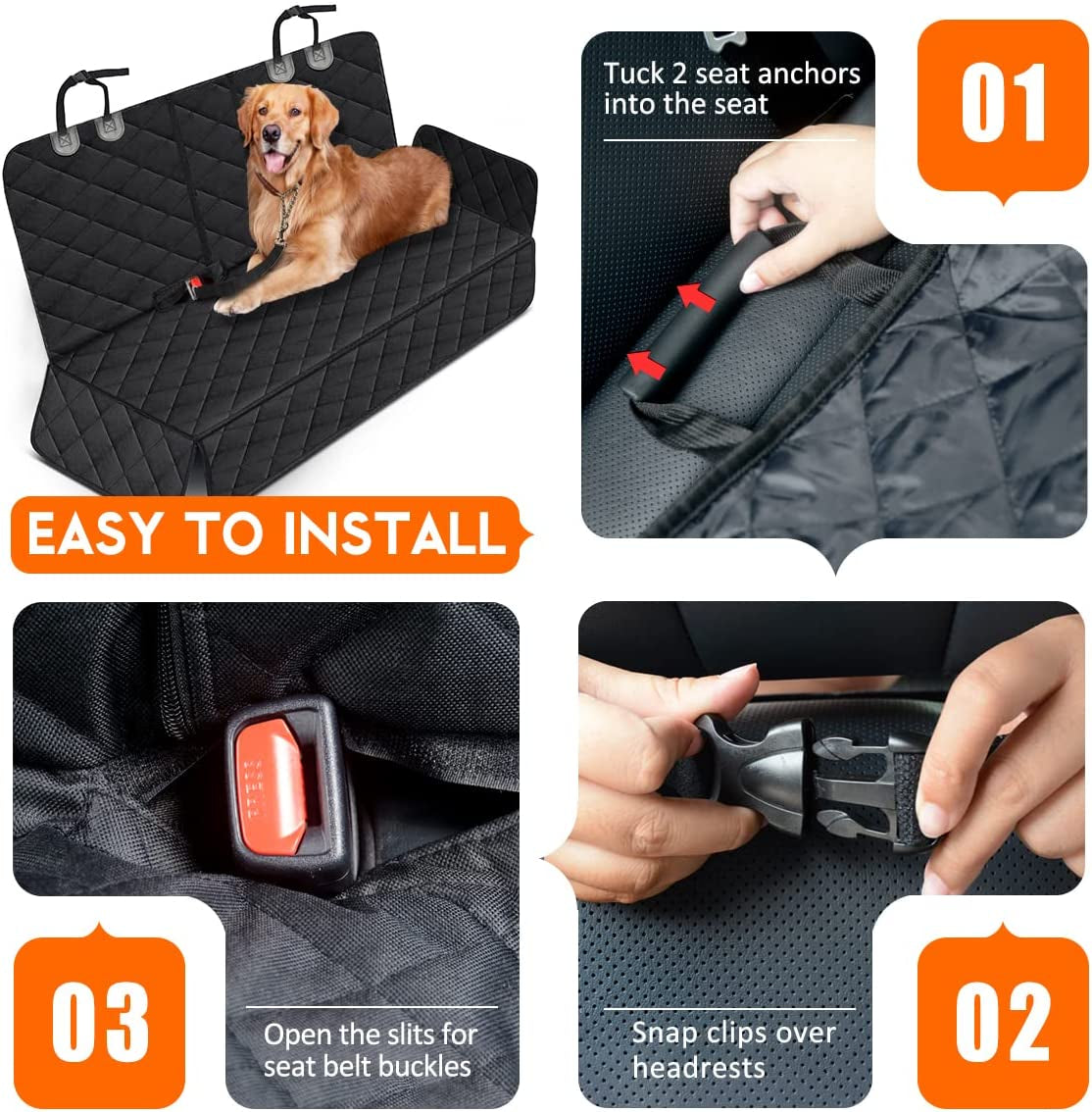 Premium Dog Car Seat Cover - Back Seat Protector for Pets