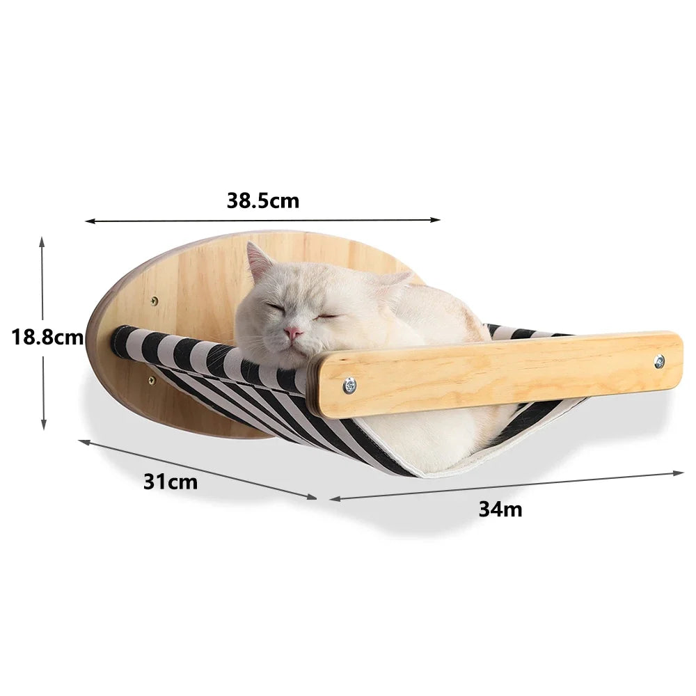 Cat Wall Climbing Shelf with Ladder, Scratching Post, and Hiding House - Pet Furniture Tree Tower Accessories