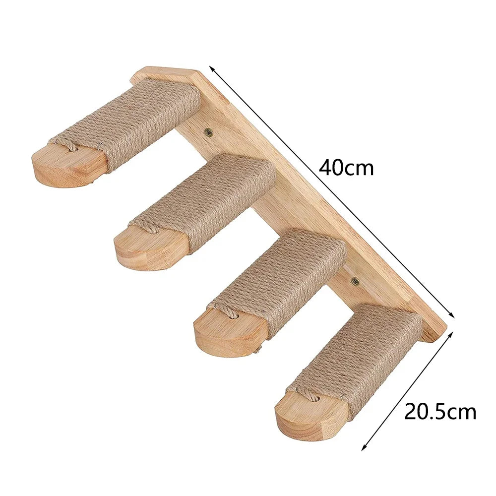 Cat Wall Climbing Shelf with Ladder, Scratching Post, and Hiding House - Pet Furniture Tree Tower Accessories