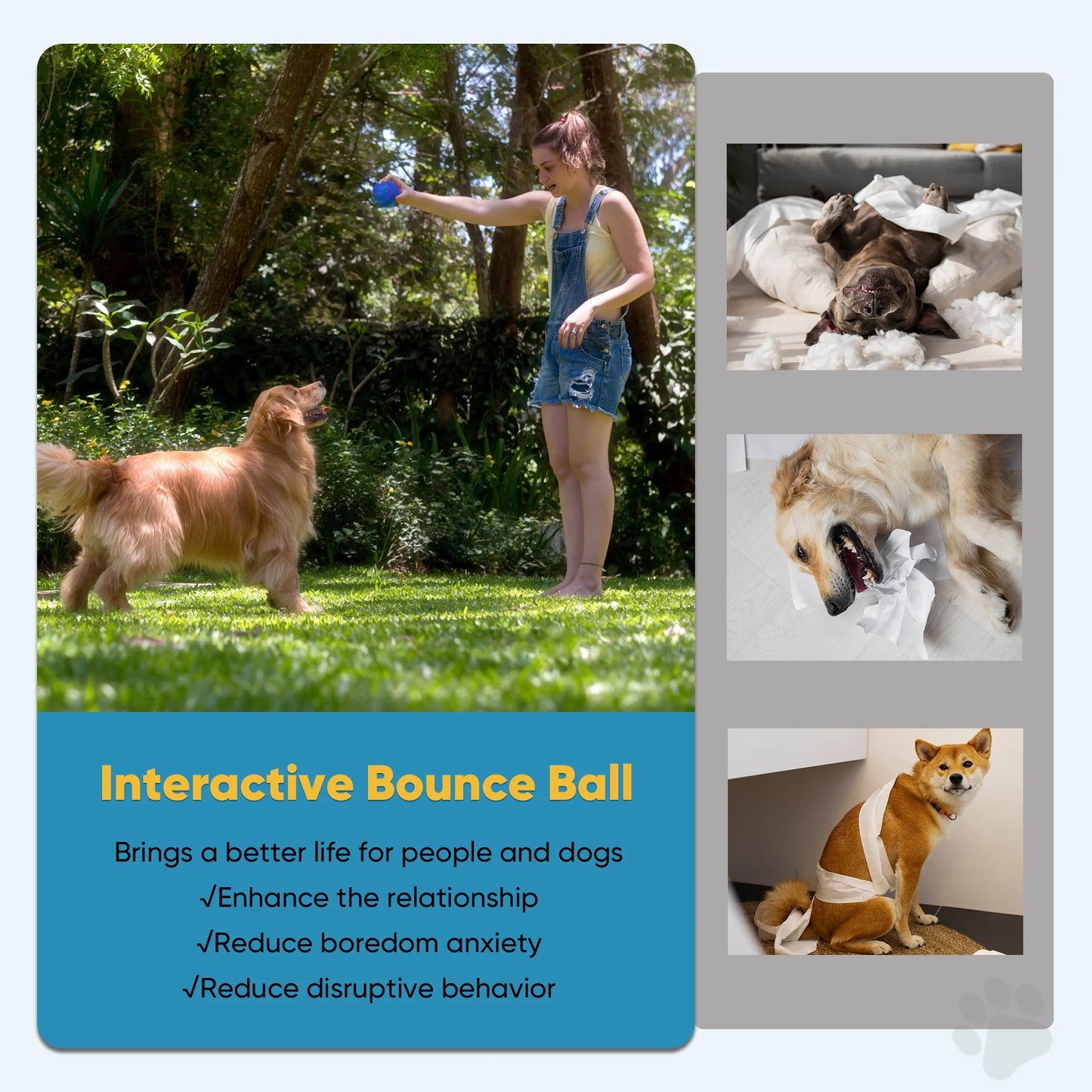 Interactive LED Dog Ball - Rechargeable Rolling Toy for Medium to Large Dogs with Motion and Flashing Lights, Blue
