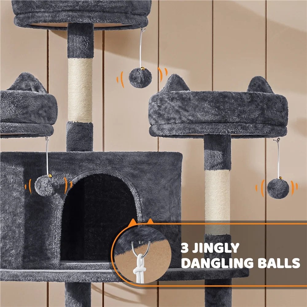 Large 69-Inch Cat Tree Tower with Condominiums and Scratching Board in Dark Gray